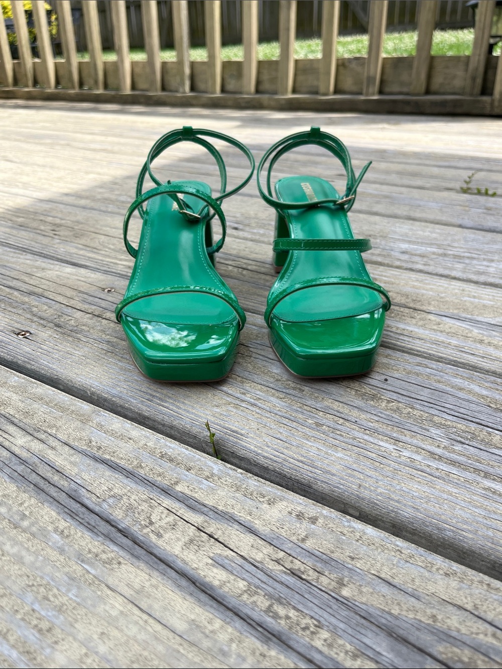 Green Patent Strappy Platform Sandals with Ankle Strap-CUSHIONARE-BRAND NEW